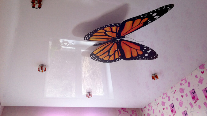 3Д натяжной потолок бабочка - фотопечать